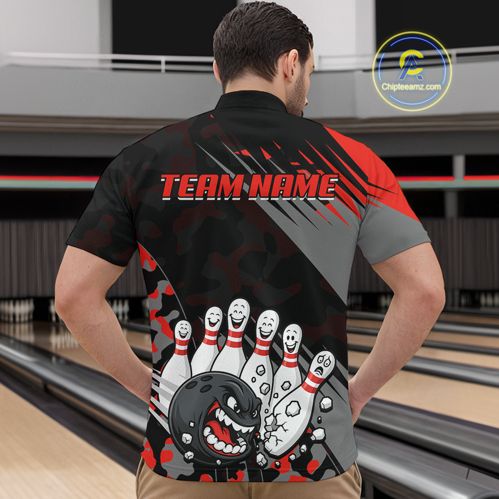 Custom Red Funny Bowling Shirt Crazy Bowling Jersey Men Polo & 1/4 Zip Bowling Outfit QZT785
