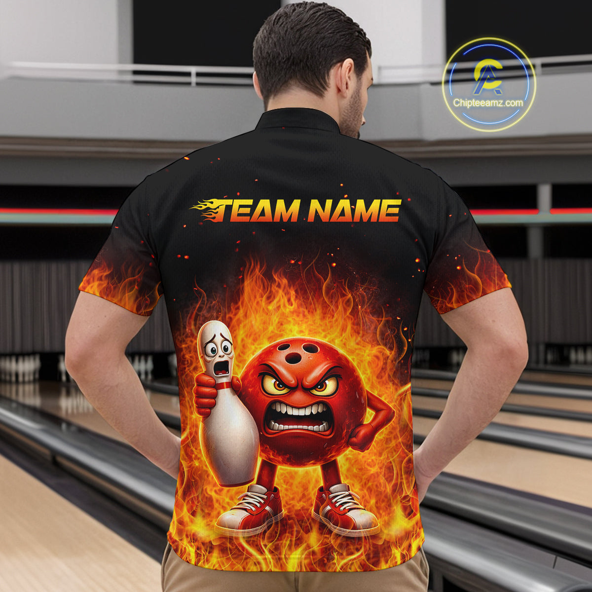 Flaming Bowling Shirts for Team Women Men Bowling Polo & 1/4 Zip Shirt Custom MBL244