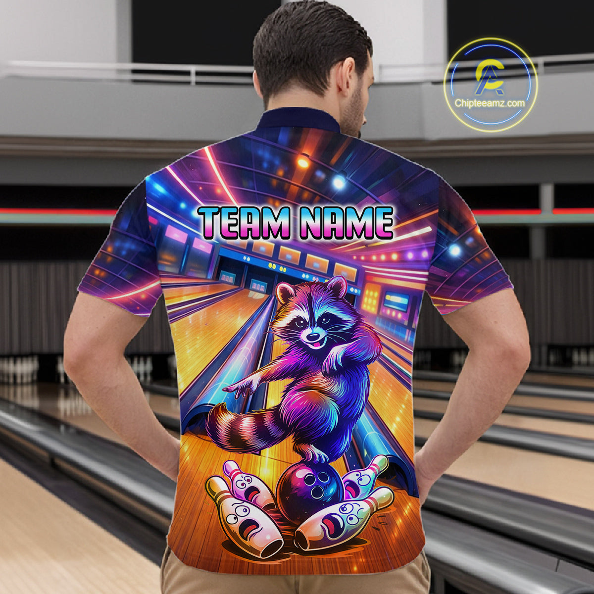 Funny Raccoon Bowling for Men Custom Bowling League Jersey Polo & 1/4-Zip Bowling Outfit QZT903