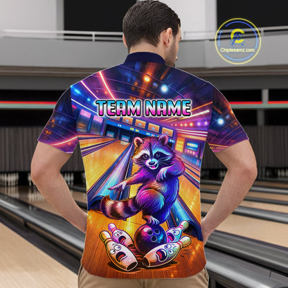 Funny Raccoon Bowling for Men Custom Bowling League Jersey Polo & 1/4-Zip Bowling Outfit QZT903