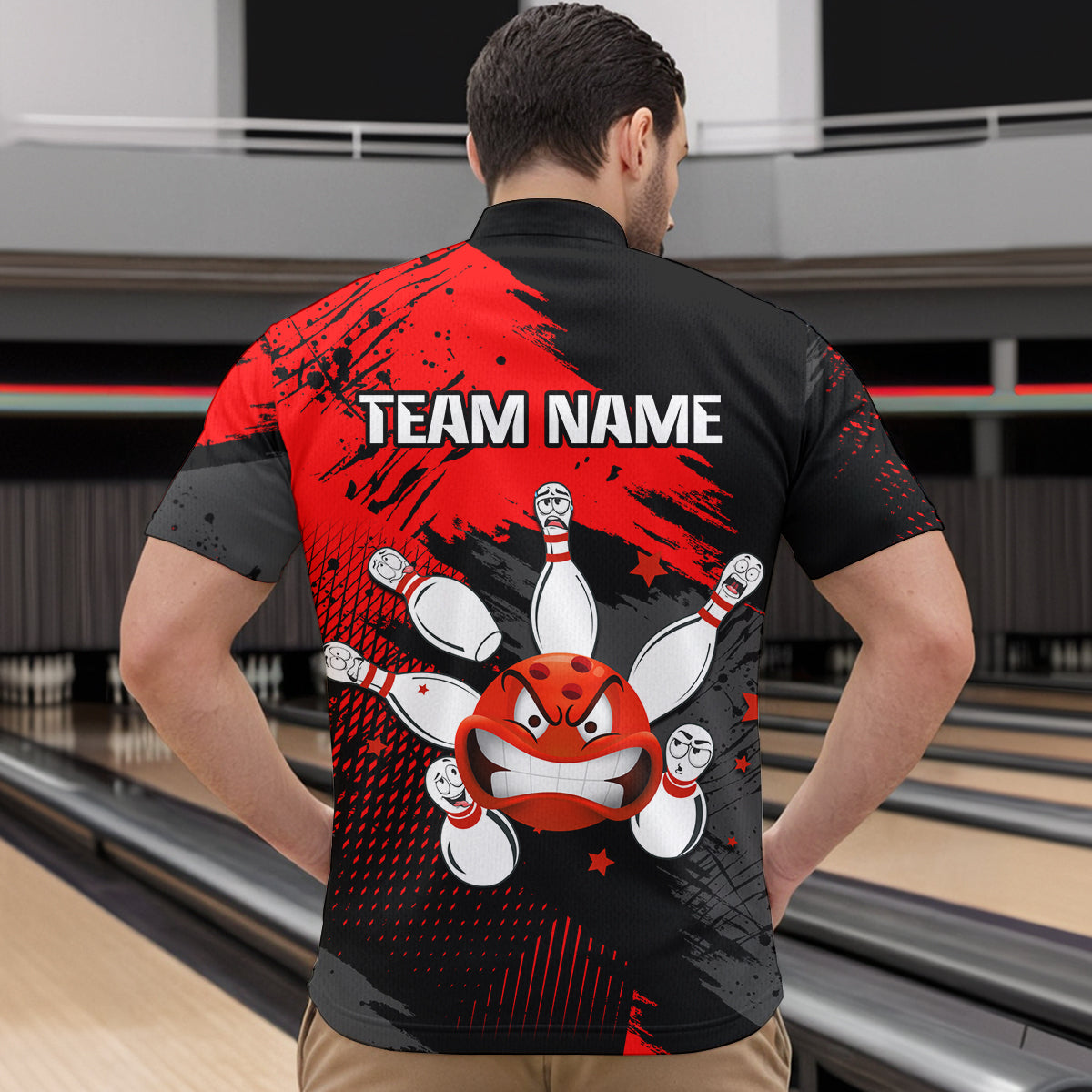 Red Bowling Shirt Custom Bowling Jersey Men Women Team Bowling Polo 1/4 Zip Shirt MBL56