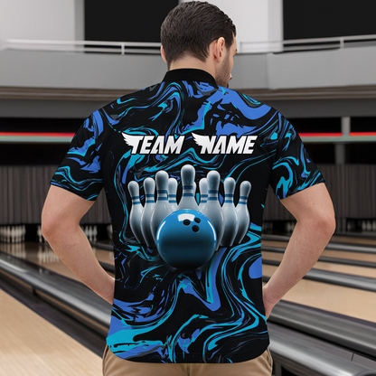 Teal Bowling Custom Men Bowling Shirt Polo & Quarter-Zip Bowling Team Jerseys HNT48