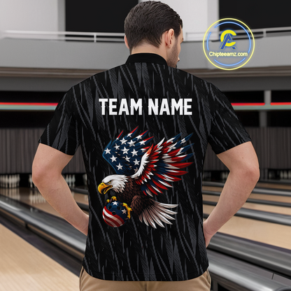 Custom American Flag Eagle Bowling Men Polo & 1/4 Zip Shirts Bowling Team Jerseys HNT89