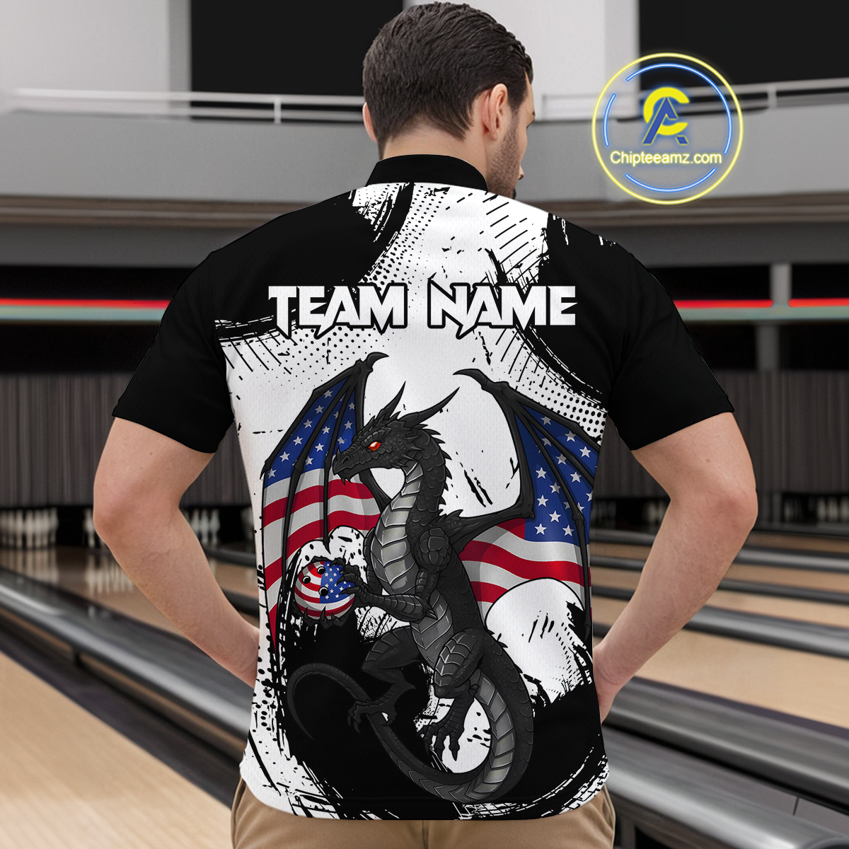 Black & White Quarter-Zip Bowling Team Jersey Custom American Dragon Bowling Shirt Unisex QZT687