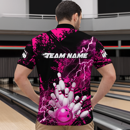 Pink Thunder Lightning Bowling Shirt Custom Colorful Bowling Jersey Men Women Team MBL67
