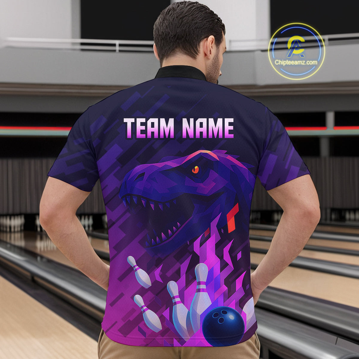 Dinosaur Purple Bowling Shirts for Men Women Custom Team Bowling Jerseys for Bowlers MBL133