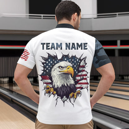 Camouflage Bowling Shirt Custom Eagle Bowling Team Jersey Patriotic Quarter-Zip Shirt QZT676