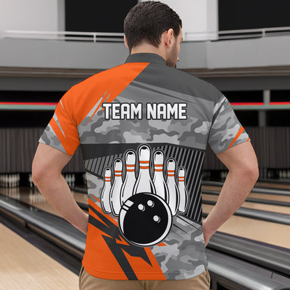 Orange Camo Bowling Shirts for Women Men Custom Team Bowling Polo & 1/4 Zip Shirt MBL61