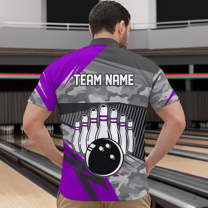 Purple Camo Bowling Shirts for Women Men Custom Team Bowling Polo & 1/4 Zip Shirt MBL61