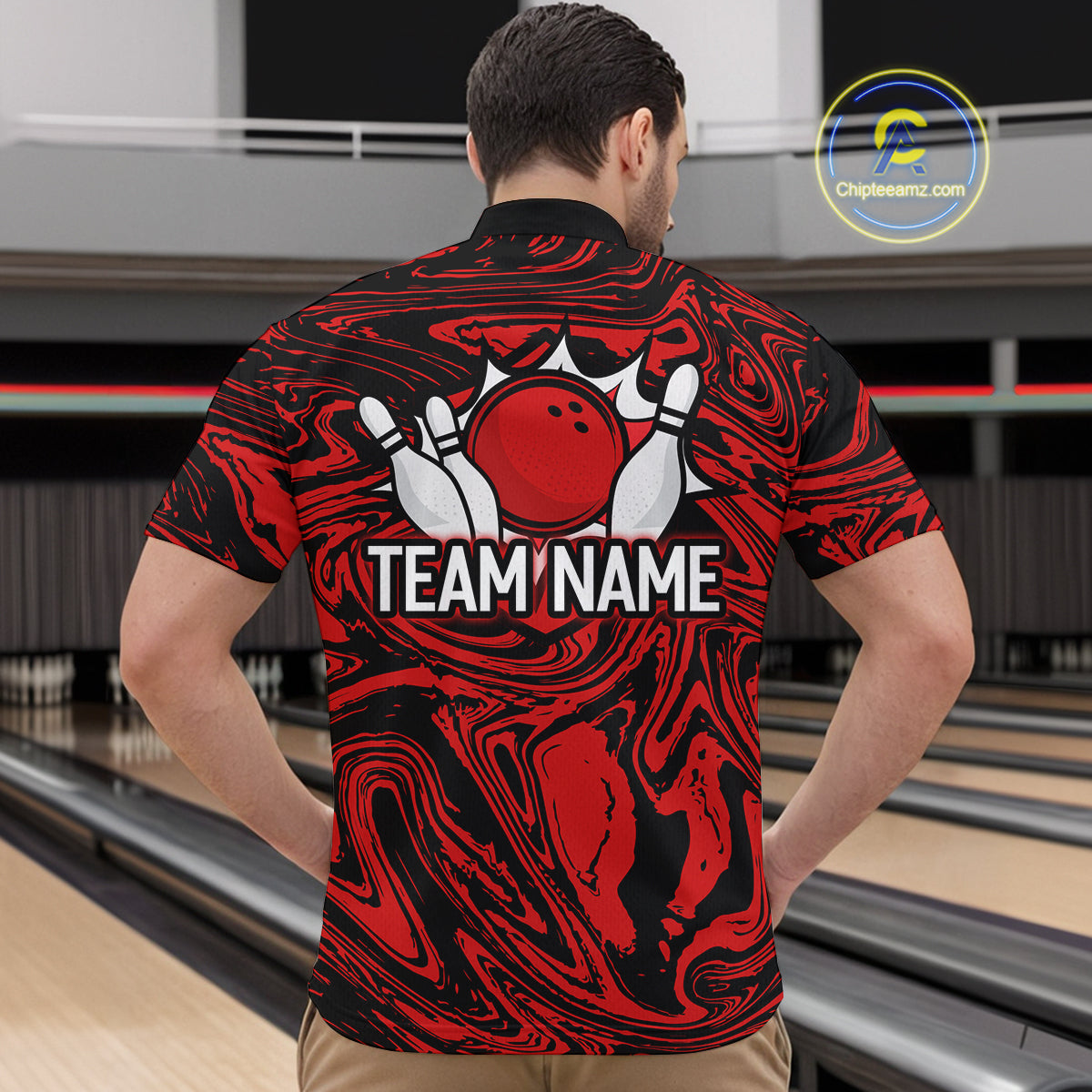 Custom Red Bowling Men Bowling Shirt Polo & Quarter-Zip Bowling Team Jerseys HNT81