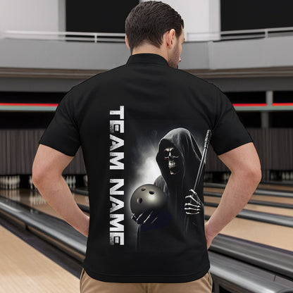 Custom Skull Bowling Shirts Unisex Quarter-Zip Bowling Team Jersey Black Bowling League QZT631