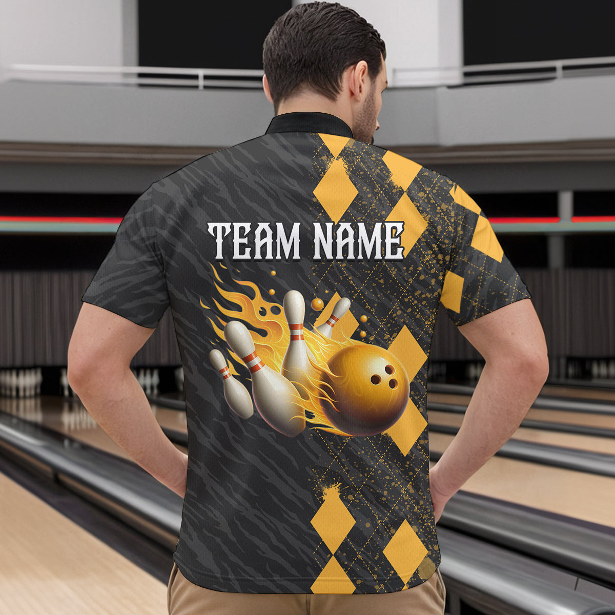 Flame Yellow Bowling Team Shirt Custom Bowling Jersey for Men Women Flame Quarter-Zip Shirt QZT679