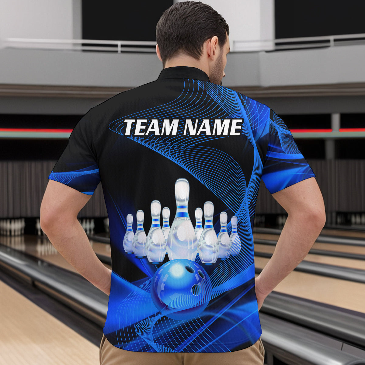 Blue Bowling Custom Men Bowling Shirt Polo & Quarter-Zip Bowling Team Jerseys HNT53