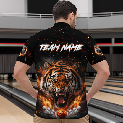 Custom Flame Tiger Bowling Shirt Orange Quarter Zip Bowling Jersey for Men and Women Gifts QZT639