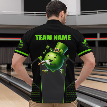 Personalized St Patrick Day Bowling Shirt Quarter-Zip Green Bowling Jersey Team League QZT621