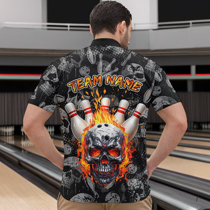 Men Skull Custom Bowling Team Shirts Unisex Bowling Men Short Sleeve Polo & Quarter-Zip HNT42