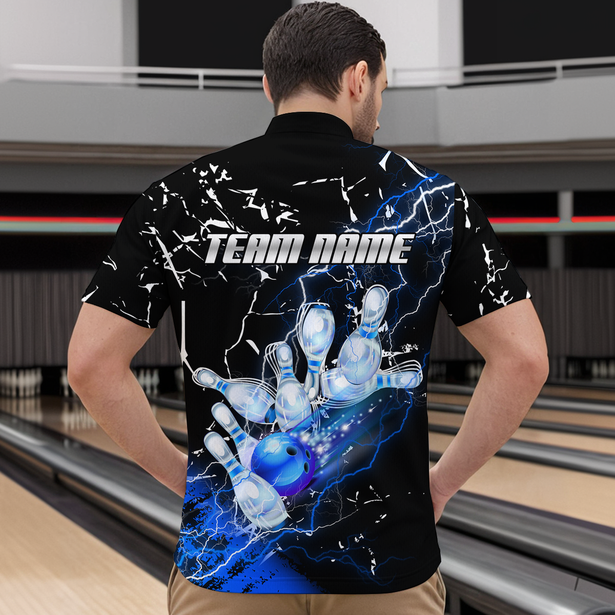 Custom Bllue Lightning Bowling Shirts for Men Women Team Bowling Polo & 1/4 Zip MBL80