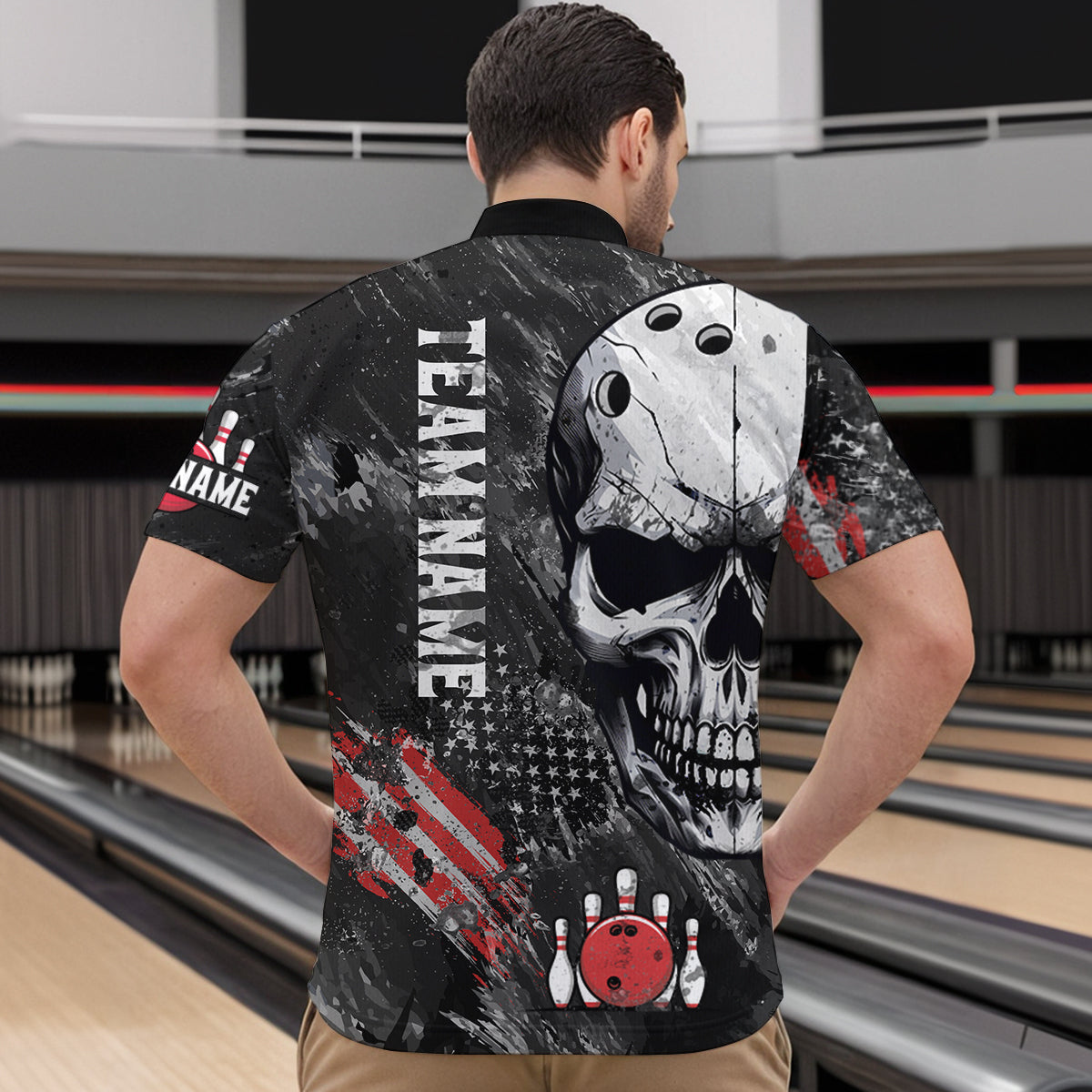 Custom Bowling Shirt for Men Skull Bowling Jersey Bowling Team League Quarter-Zip Shirt QZT47-3