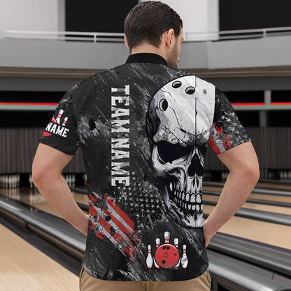 Custom Bowling Shirt for Men Skull Bowling Jersey Bowling Team League Quarter-Zip Shirt QZT47-3