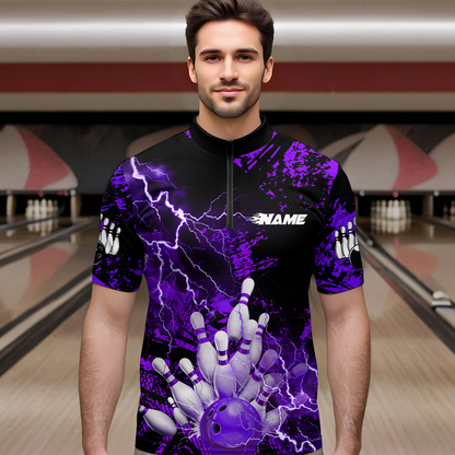 Purple Thunder Lightning Bowling Shirt Custom Colorful Bowling Jersey Men Women Team MBL67