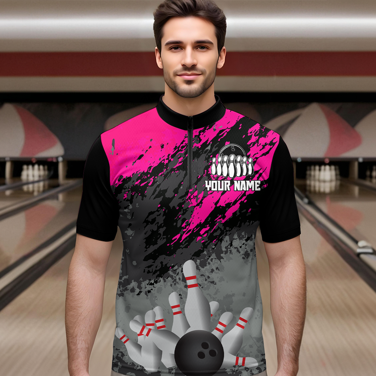 Custom Pink Bowling Shirt forMen Women Team Bowling Jersey Bowling Polo & 1/4 Zip Shirt MBL40