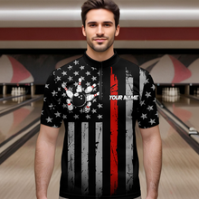 Load image into Gallery viewer, US Red Flag Bowling Shirt for Men Custom Name Polo &amp; Quarter-Zip Bowling Jersey Bowling Team Shirt HNT23