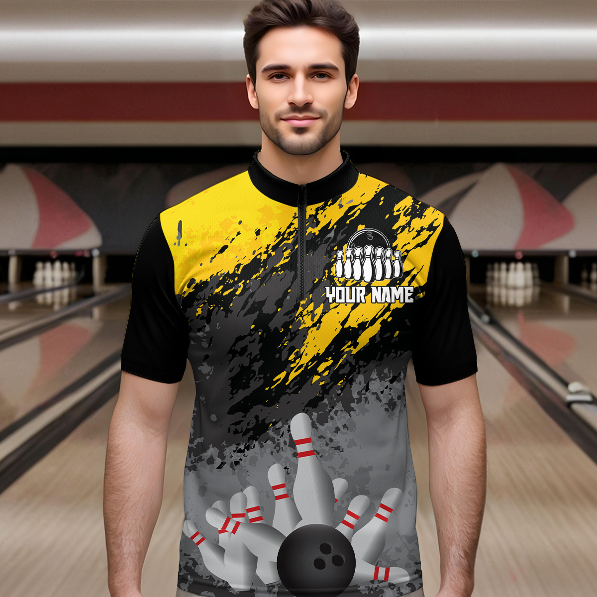 Custom Yellow Bowling Shirt forMen Women Team Bowling Jersey Bowling Polo & 1/4 Zip Shirt MBL40