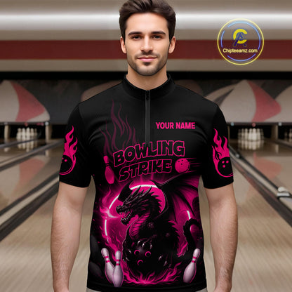Pink Flame Dragon Bowling Shirt Custom Strike Bowling Team Jersey for Men Uniform QZT726