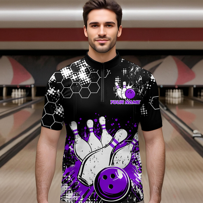 Purple Watercolor Bowling Shirts Men Women Team Custom Bowling Polo & 1/4 Zip Shirt MBL60