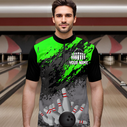 Custom Green Bowling Shirt forMen Women Team Bowling Jersey Bowling Polo & 1/4 Zip Shirt MBL40