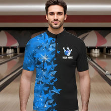 Load image into Gallery viewer, Blue Butterfly Bowling Shirts For Men Women Custom 1/4 Zip Bowling Jersey Team BDT505