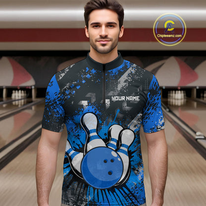 Blue Watercolor Bowling Shirts for Women Men Custom Team Bowling Polo&1/4 Zip Shirt MBL110