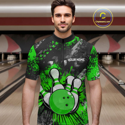 Green Watercolor Bowling Shirts for Women Men Custom Team Bowling Polo&1/4 Zip Shirt MBL110