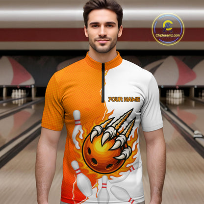 Custom Sharp Claws Bowling Shirt Orange Men Women Team Bowling Flaming Jerseys MBL91