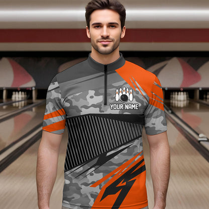 Orange Camo Bowling Shirts for Women Men Custom Team Bowling Polo & 1/4 Zip Shirt MBL61