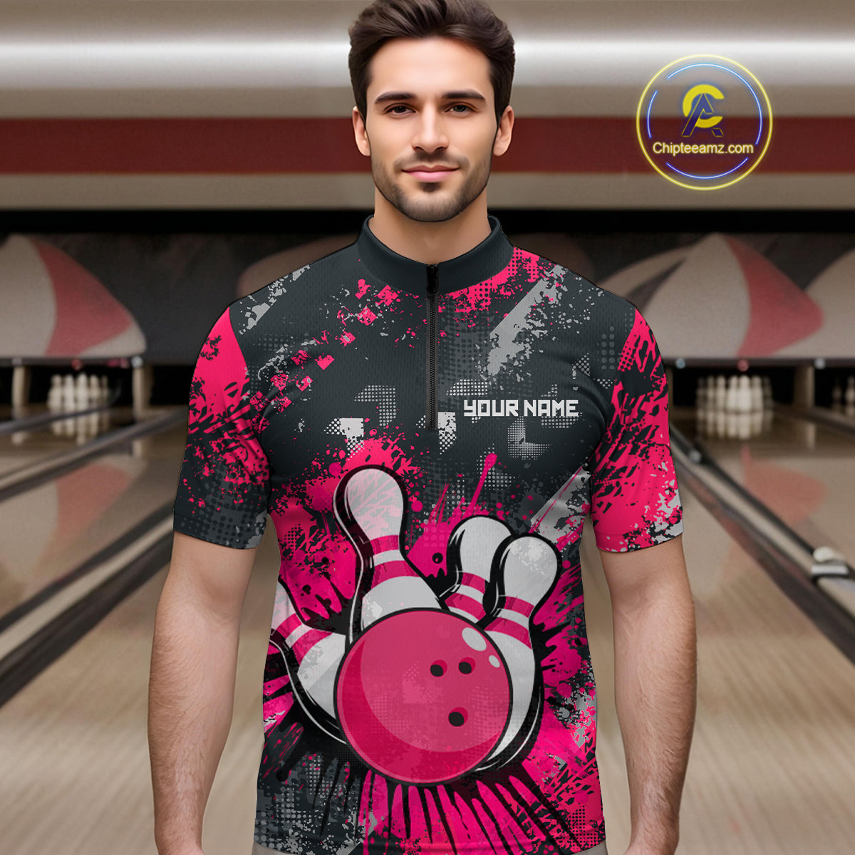 Pink Watercolor Bowling Shirts for Women Men Custom Team Bowling Polo&1/4 Zip Shirt MBL110