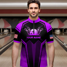 Load image into Gallery viewer, Custom Purple Bowling Jersey for Men Bowling Team Shirts Bowling Uniform Polo &amp; 1/4 Zip HNT158