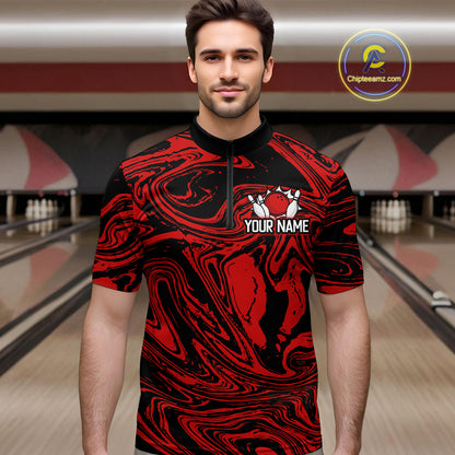 Custom Red Bowling Men Bowling Shirt Polo & Quarter-Zip Bowling Team Jerseys HNT81
