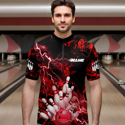 Red Thunder Lightning Bowling Shirt Custom Colorful Bowling Jersey Men Women Team MBL67