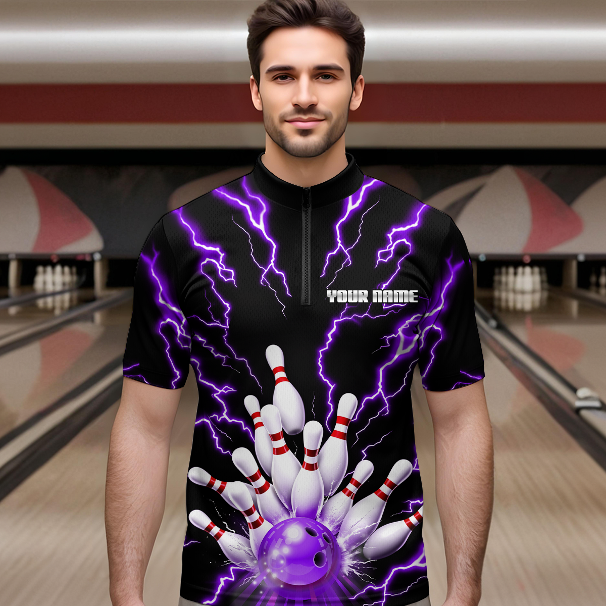 Thunder Lightning Purple Bowling Shirt Custom Bowling Jersey for Men Women Team MBL66