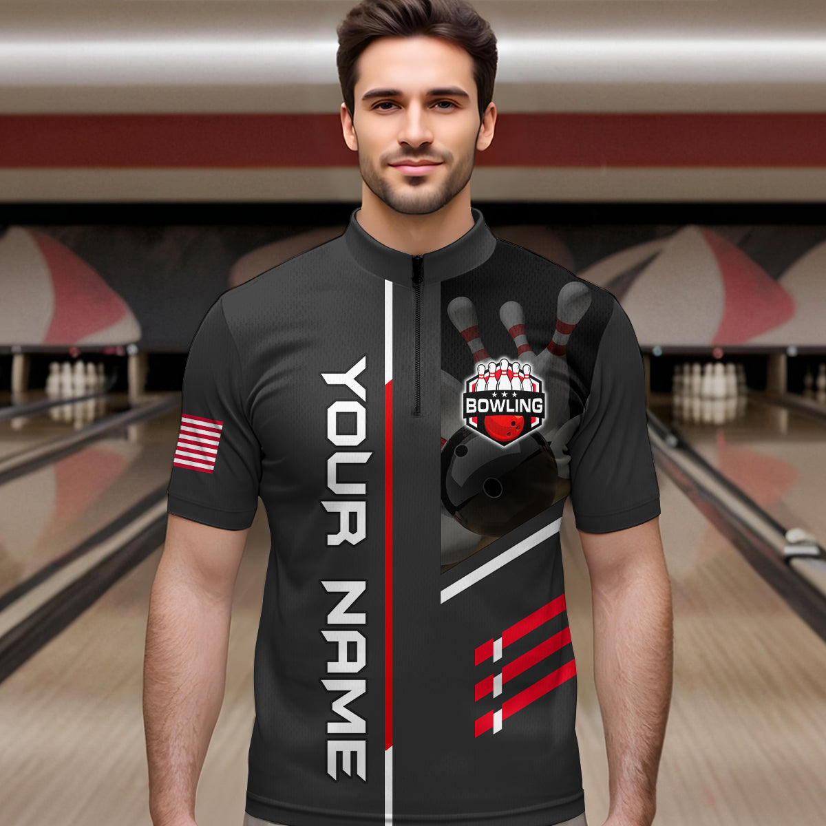 Personalized US Flag Eagle Bowling Shirt Bowling Jersey for Men Polo & 1/4 Zip Shirt Team League HNT24