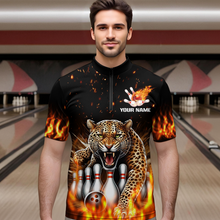 Load image into Gallery viewer, Custom Bowling Shirts Cheetah Bowling Quarter Zip Flames Bowling Jersey for Men QZT452
