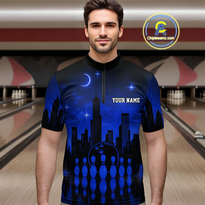 Blue Bowling Custom Men Bowling Shirt Polo & Quarter-Zip Bowling Team Jerseys HNT66