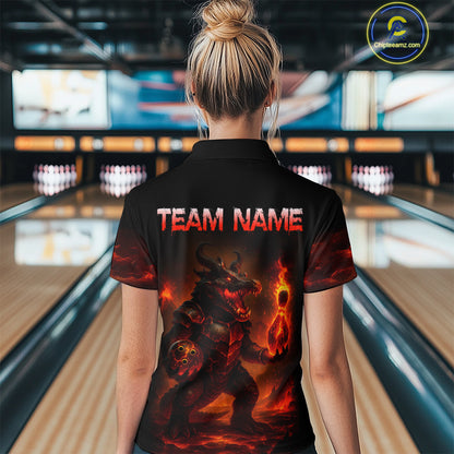 Personalized Red Flame Crocodile Bowling Team Shirt for Women Polo & Quarter-Zip Bowling Outfit QZT742
