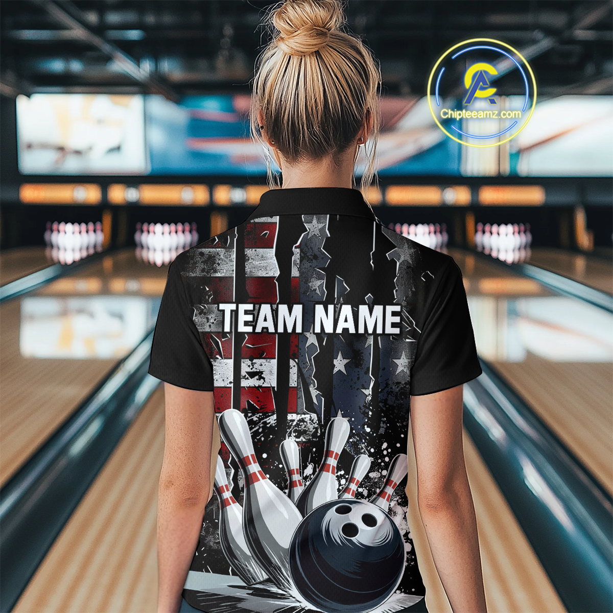 Custom Cracked US Flag Bowling Women Bowling Shirt Polo & Quarter-Zip Bowling Team Jerseys HNT86