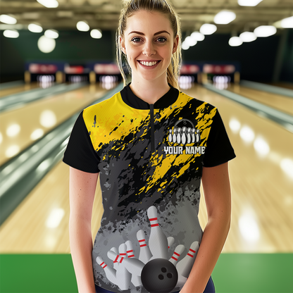 Custom Yellow Bowling Shirt forMen Women Team Bowling Jersey Bowling Polo & 1/4 Zip Shirt MBL40