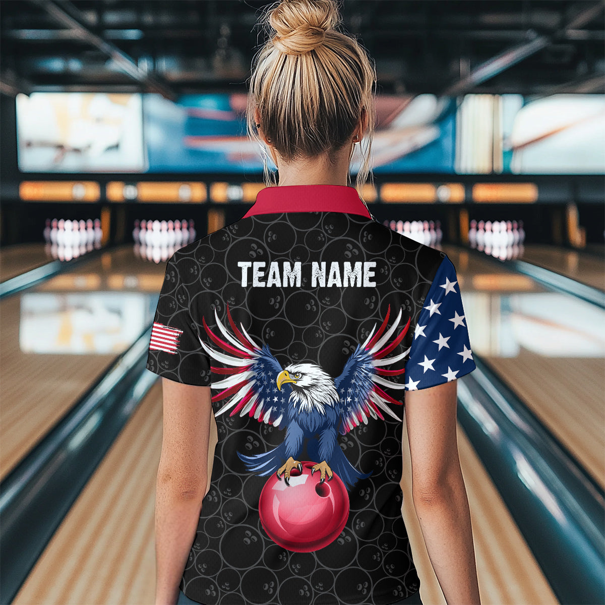 Custom American Bowling 1/4 Zip Shirt for Men & Women Eagle Bowling Jersey Team League Black BDT548