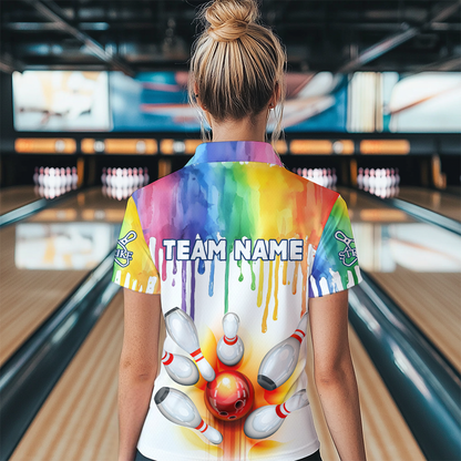 Rainbow Bowling Shirt for Men Women Personalized Quarter-Zip Bowling Jersey Bowling Outfit QZT680