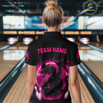 Pink Flame Dragon Bowling Shirt Custom Strike Bowling Team Jersey for Women Uniform QZT726