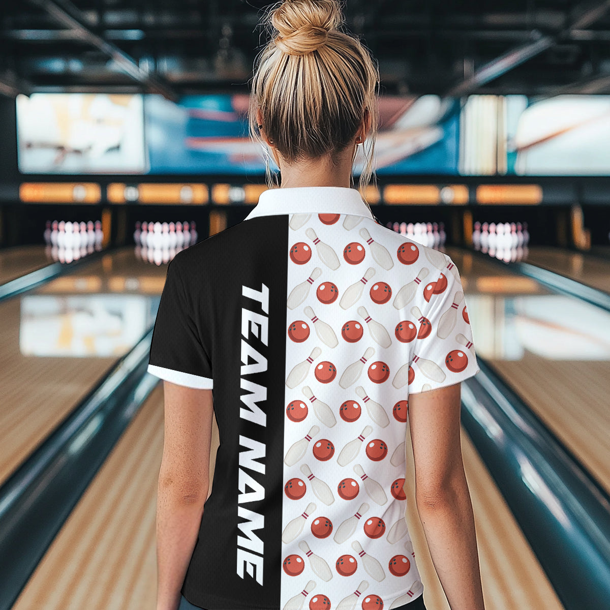 White Bowling Pattern Custom Women Bowling Polo & Quarter-Zip Shirts Bowling Team Jerseys HNT45